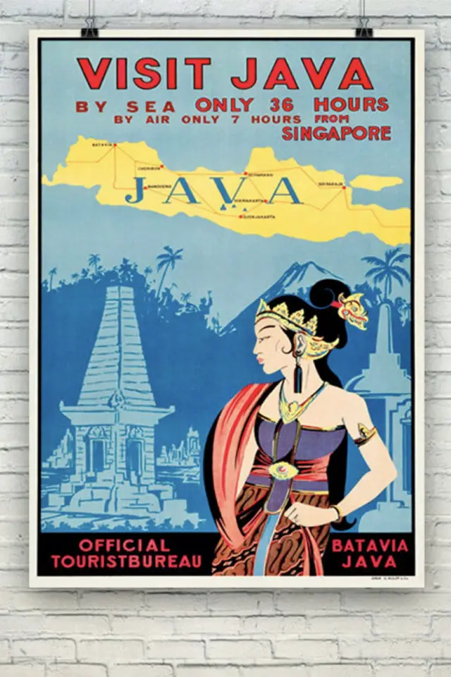 Ou trouver poster vintage voyage Indonésie vintage visit java femme costume traditionel 