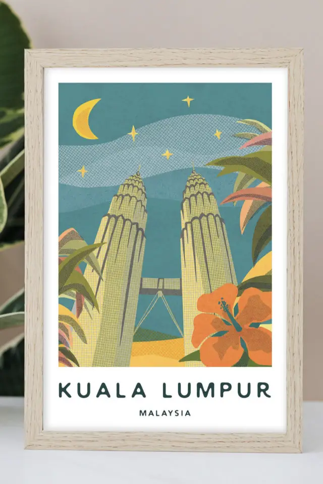 Ou trouver poster vintage voyage Malaisie poster  art work kuala lumpur 