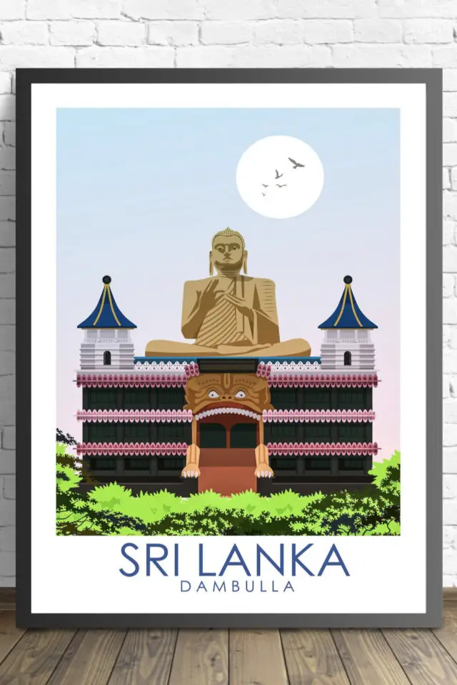 Ou trouver poster vintage voyage Sri Lanka temple Bouddha
