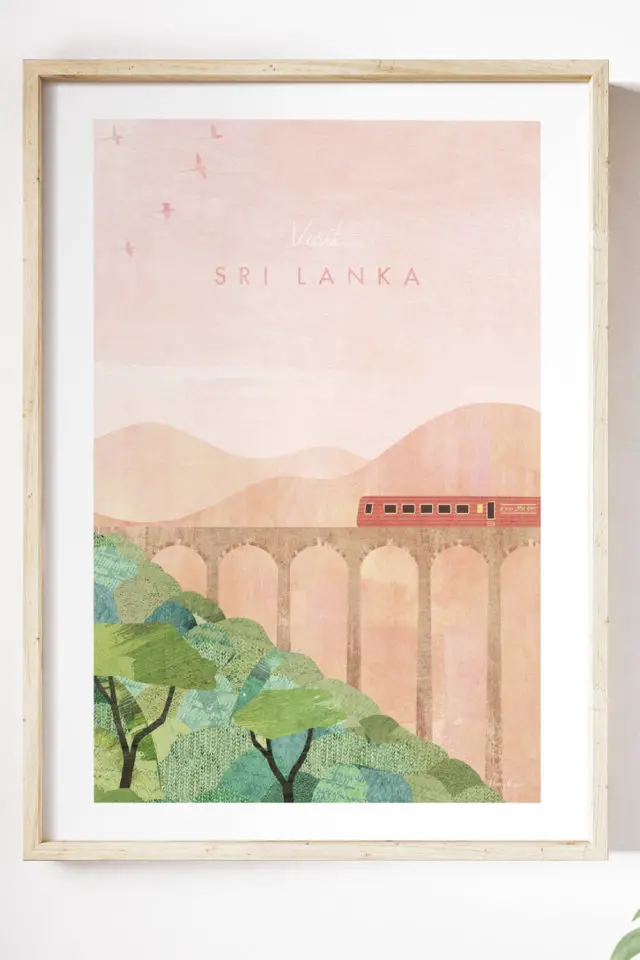 Ou trouver poster vintage voyage Sri Lanka train pont jungle pastel minimaliste