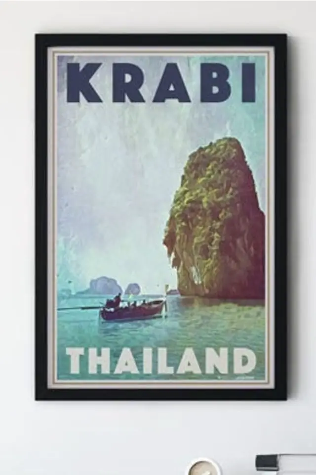Ou trouver poster vintage voyage  Thailande affiche Krabi bateau mer 