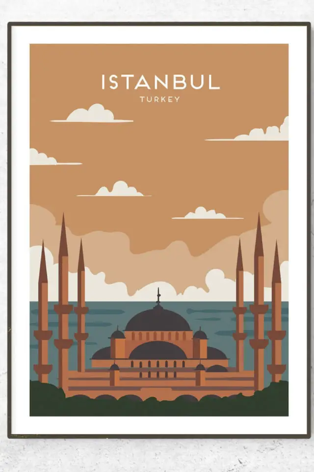 Ou trouver poster vintage voyage Turquie Istanbul mosquée bleue 