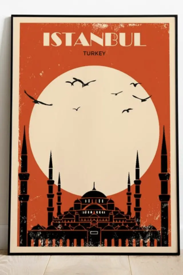 Ou trouver poster vintage voyage Turquie Istanbul hagia Sophia sainte sophie oiseaux