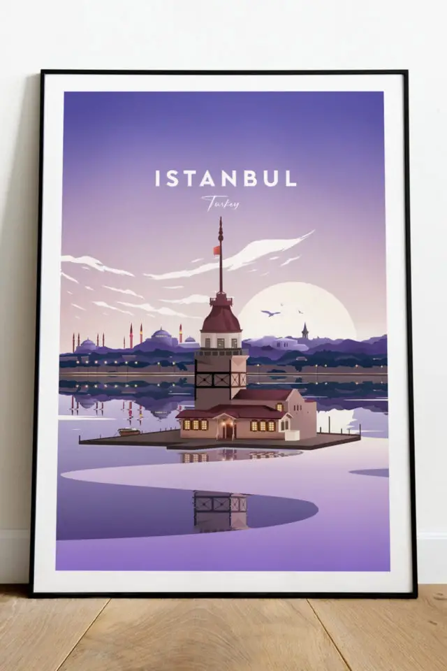 Ou trouver poster vintage voyage Turquie Istanbul mosquées skyline
