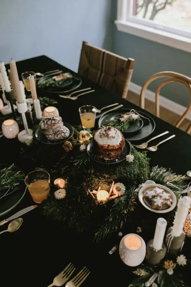 celebration yule solstice hiver decoration de table repas famille naturel