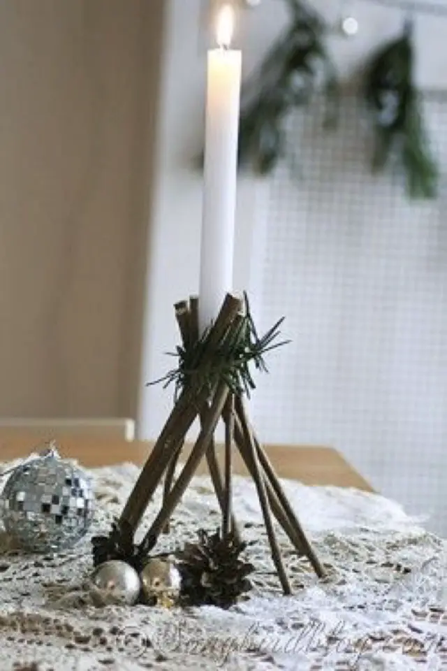 celebration yule solstice hiver decoration bougeoir fait à la main brindille naturelle