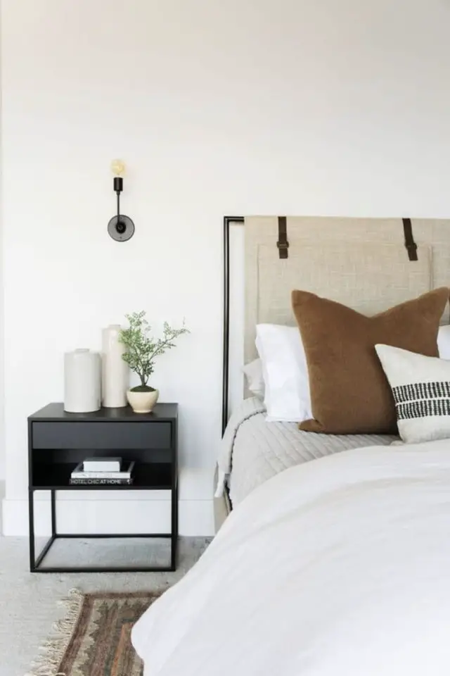 deco chambre minimaliste neutre tete de lit textile naturel
