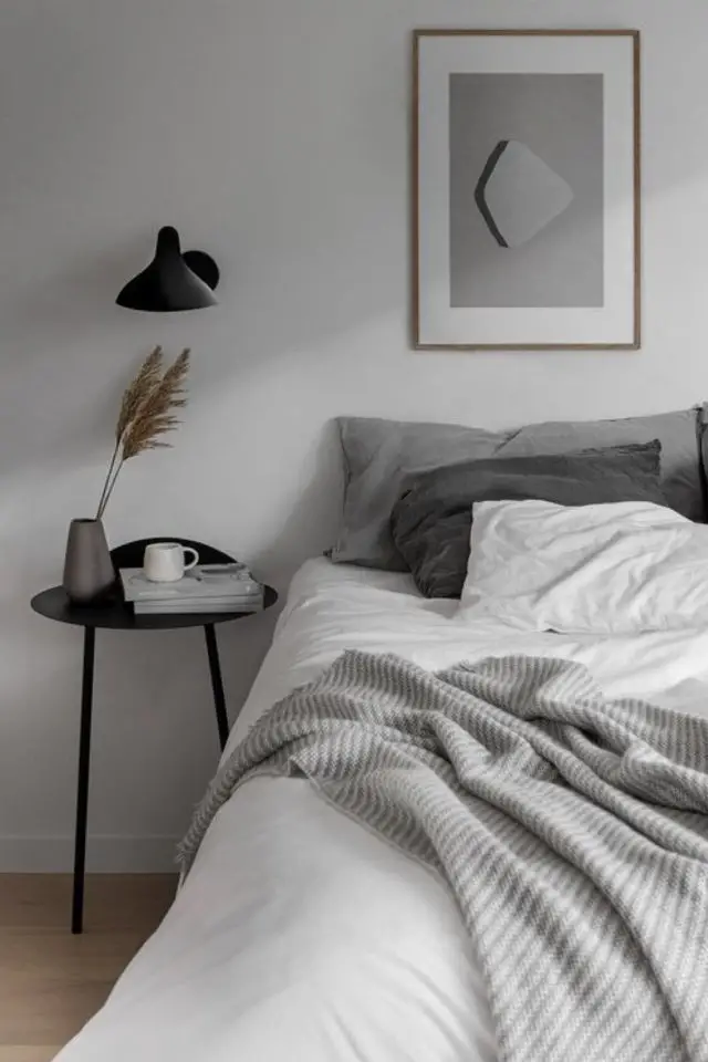 deco chambre minimaliste neutre noir gris blanc simplicité