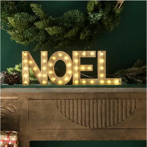 deco maison noel zodio Décoration de Noël lumineuse mot NOEL en bois à led blanc