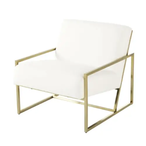 deco meuble style nature moderne Fauteuil en coton blanc et pieds en métal doré