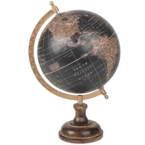 element decoratif style masculin Globe terrestre carte du monde en manguier noir