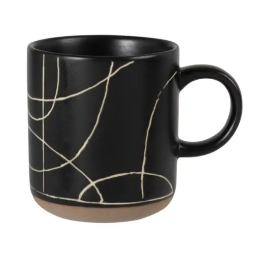element decoratif style masculin Mug en grès noir à motifs écrus - Lot de 2