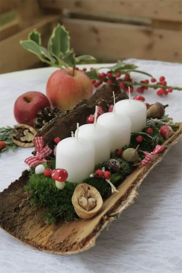 exemple deco noel traditionnel bougie centre de table buche fête de fin d'année