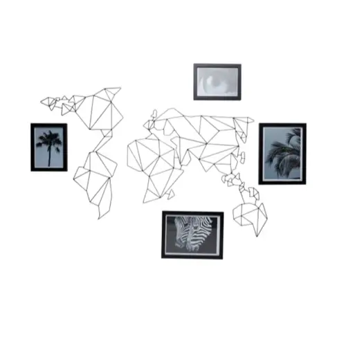 idées cadeaux zodio Carte du monde filaire +4 cadres 13x18 /18x24 + ficelle noir