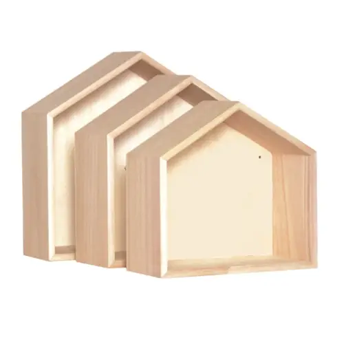 idées cadeaux zodio Set 3 étagères maison en bois brut 24x23cm 27x25cm 30x29,5cm