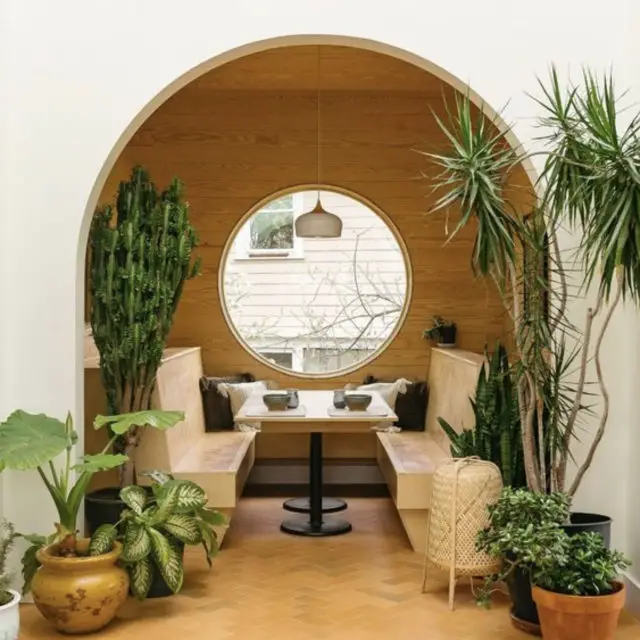 interieur design courbe exemple renfoncement arche coin repas fenêtre ronde perspective architecture intérieure