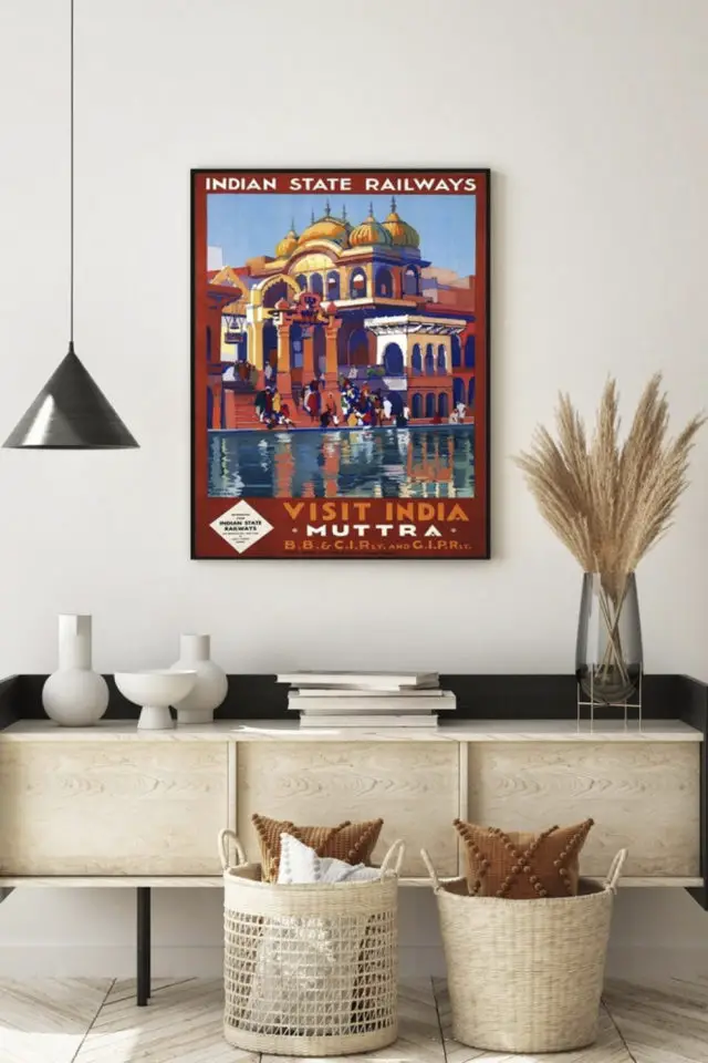 ou trouver affiche vintage voyage inde  Mathura Muttra style rétro décoration