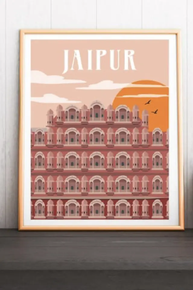 ou trouver affiche voyage inde palais des vents Jaipur illustration poster vintage