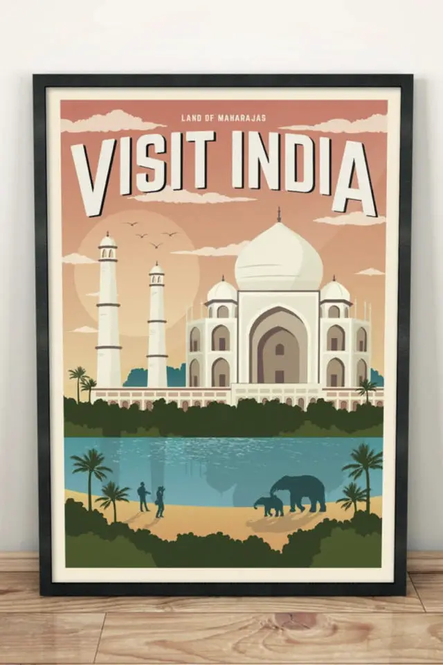ou trouver affiche voyage inde nord Agra Taj Mahal illustration vintage iconique