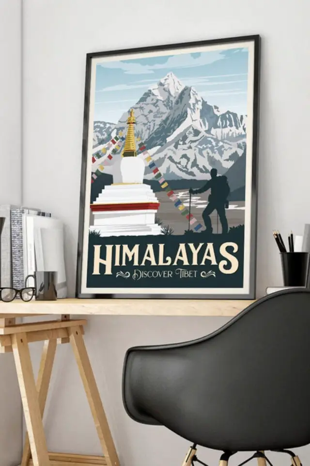 ou trouver affiche voyage nepal pyasage montage illustration vintage Himalaya