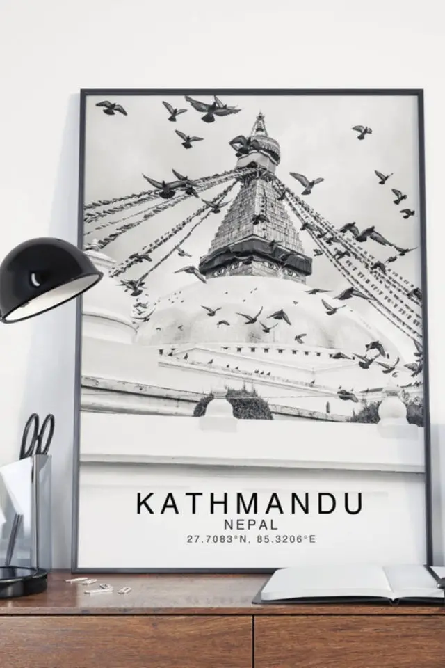 ou trouver affiche voyage nepal temple bouddhiste noir et blanc