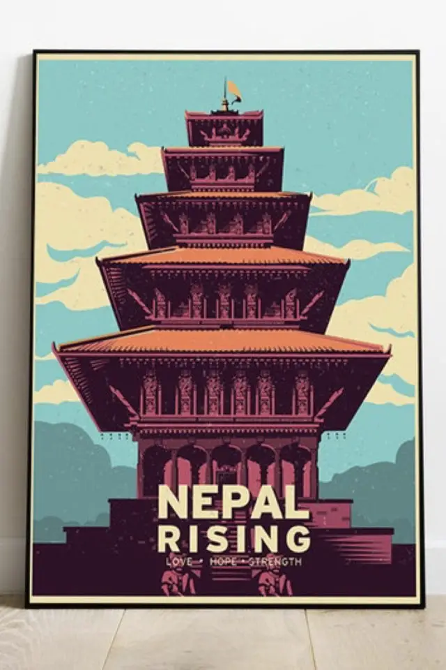 ou trouver affiche voyage nepal illustration poster architecture royale Katmandou