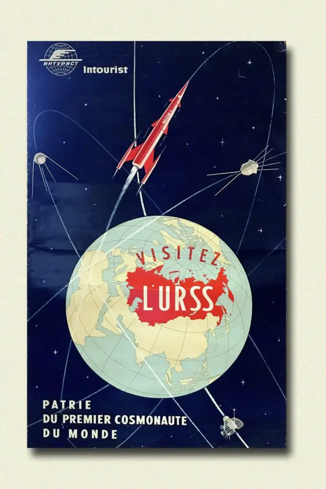 Ou trouver affiche poster vintage voyage URSS Union soviètique visitez l'URSS conquête spatiale fusée cosmonaute