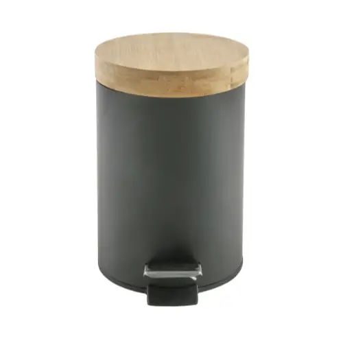 accessoire relooker salle de bain pas cher Poubelle 3L métal noir couvercle bambou noir