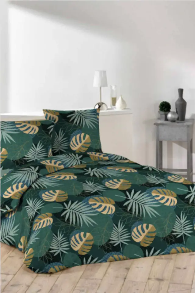 bon plan linge de maison parure de lit imprimé tropical vert