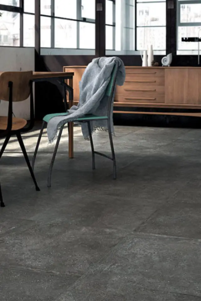 carrelage moderne gres cerame exemple salle à manger moderne mix avec meuble en bois décoration contemporaine Mirage