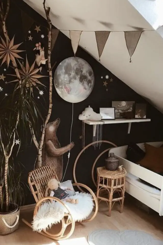 chambre enfant thematique lune exemple papier peint poétique combles mansarde