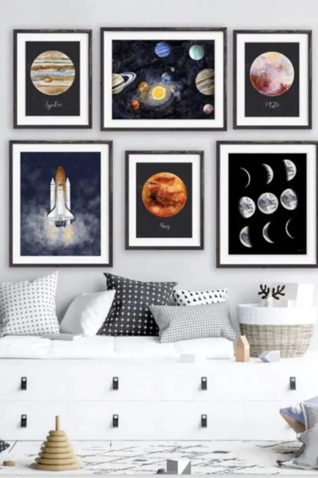 chambre enfant thematique lune exemple affiche murale encadrée espace planètes