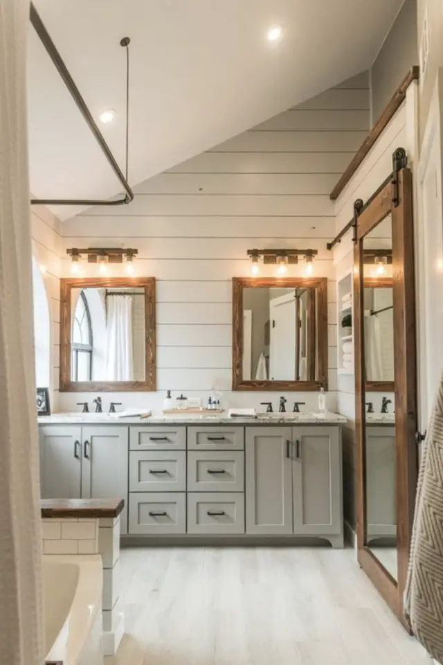 comment relooker salle de bain lambris mural clair esprit cottage meuble double vasque