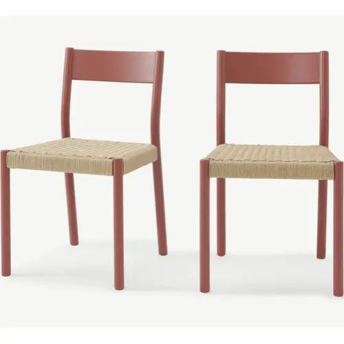 couleurs addict salle a manger Made Lot de 2 chaises, fini rouge brique et assise tressée