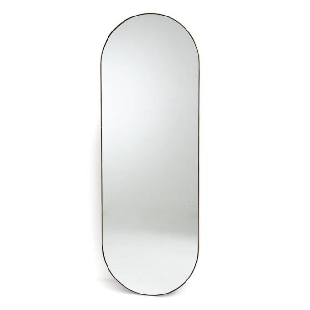 deco mobilier entree masculine Miroir métal laiton vieilli H150 cm oval oblongue