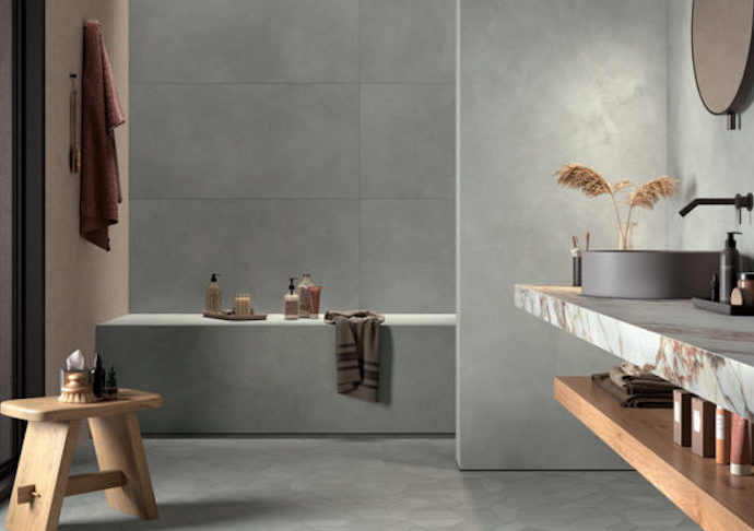 Mirage exemple carrelage gre cerame effet beton revêtement sol et mur salle de bain