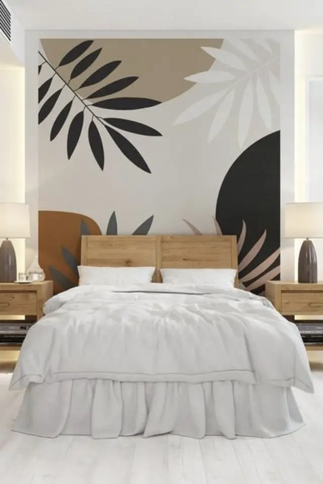 fresque murale moderne a copier mur accent tête de lit nature géométrique couleur organiques