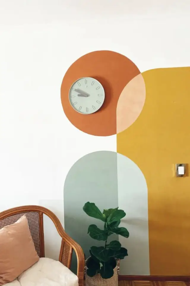 fresque murale moderne a copier arche et cercle tendance arrondi orange ocre vert sauge couleur organique