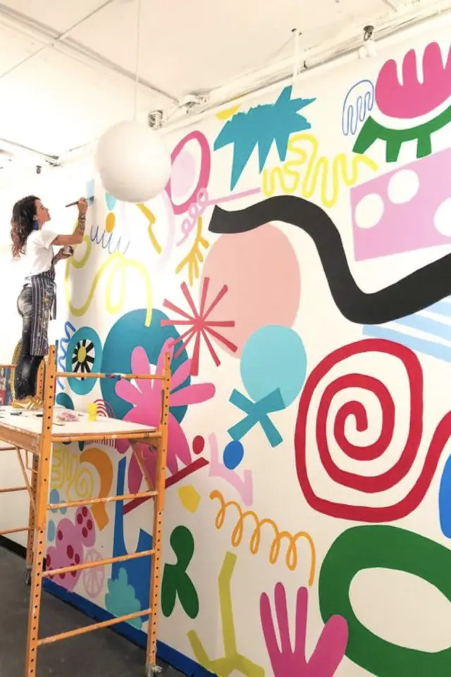 fresque murale moderne a copier décor peinture mur multicolore bonne humeur
