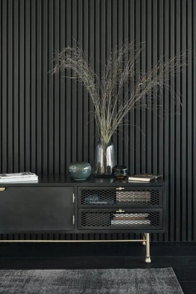 interieur masculin mobilier exemple élégant sombre couleur sourde meuble télévision noir