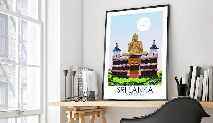 ou trouver affiche voyage sri lanka temple bouddhiste nature rétro vintage moderne