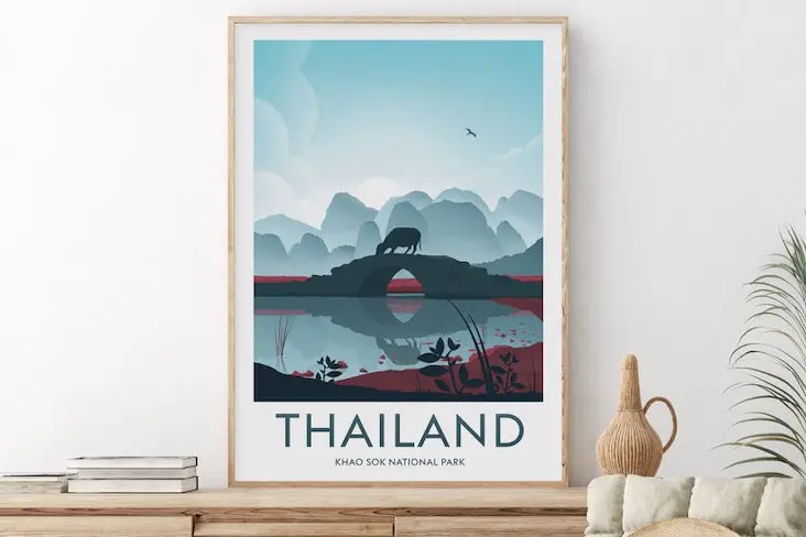ou trouver affiche voyage thailande vintage voyage rétro minimaliste paysage bouddhisme