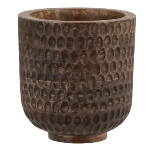 ou trouver decoration style masculin Cache-pot en manguier gravé H16 bois sombre texturé
