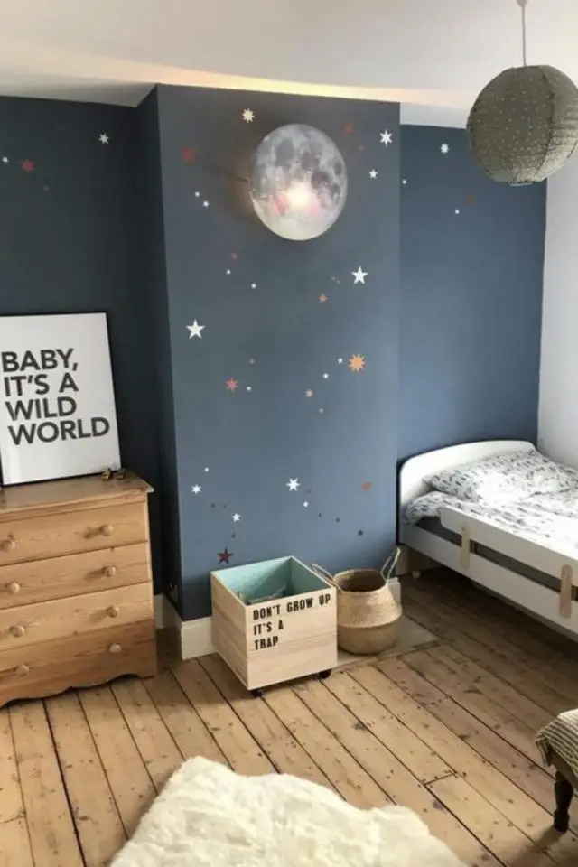 petite chambre enfant couleur exemple peinture bleu nuit ciel étoilé