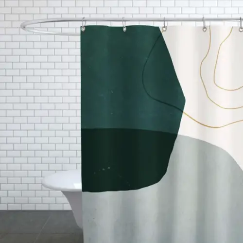 relooking salle de bain pas cher Rideau de douche en polyester en Gris & Vert/150x200 tendance motif organique