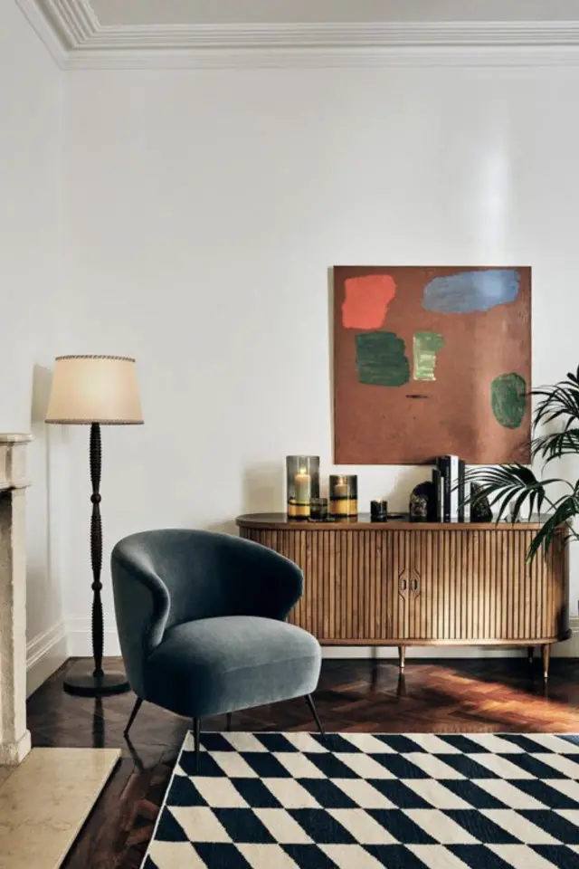 deco dessus meuble eclectique exemple tableau abstrait enfilade bois