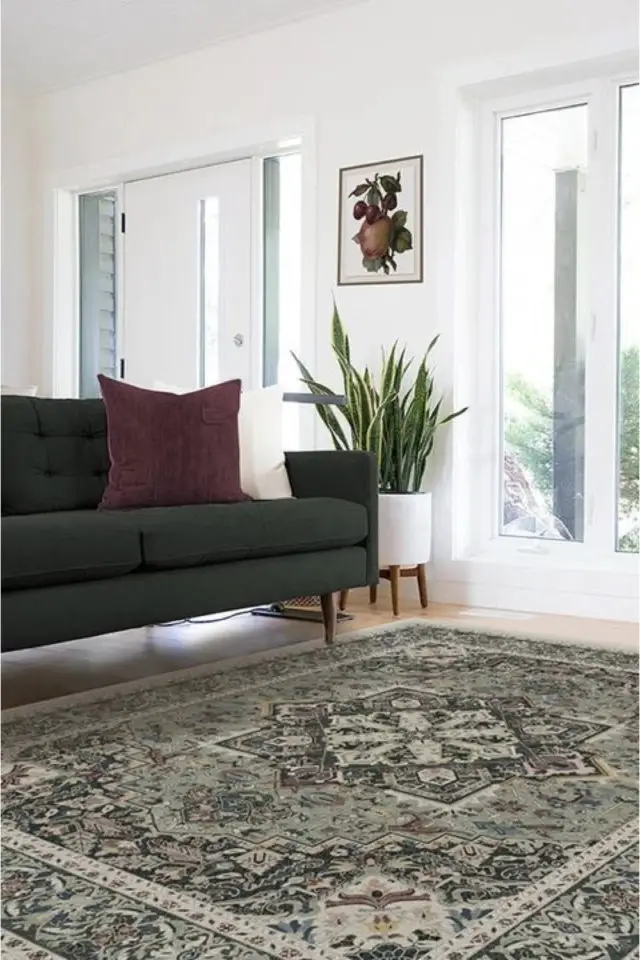 exemple tapis couleurs naturelles vert sauge, vert kaki, organiques persan oriental classique