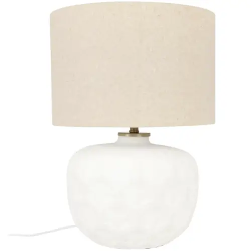 lampe a poser nature classique Lampe en céramique blanche et abat-jour en lin taupe
