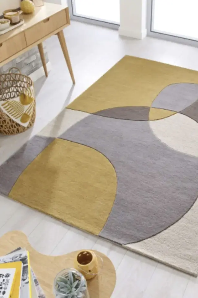 ou trouver tapis couleur naturelle organique de salon en laine jaune 160x230 cm