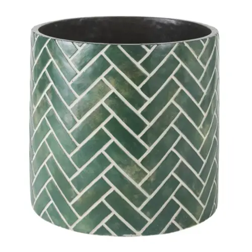 vase cache pot deco buffet nature Cache-pot en ciment vert et motifs blancs H36